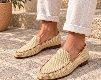 Moccasins raffia shoes, Grooms Raffia shoes for Wedding, loafer shoes raffia, handmade raffia shoes for men, handmade wedding raffia shoes