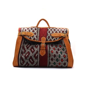 Kilim duffle travel bag, Kilim Travel Bag, Moroccan Kilim duffle Bag Leather duffle bag, Unisex Kilim Weekender, hipster kilim travel bag