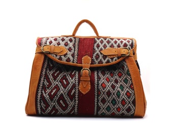 Kilim duffle travel bag, Kilim Travel Bag, Moroccan Kilim duffle Bag Leather duffle bag, Unisex Kilim Weekender, hipster kilim travel bag