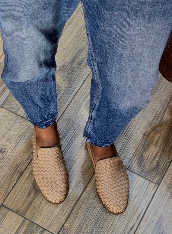 Braided Leather shoes men, men's leather Driving Moccasins - woven leather wedding shoes for men, grooms fashion style loafers
