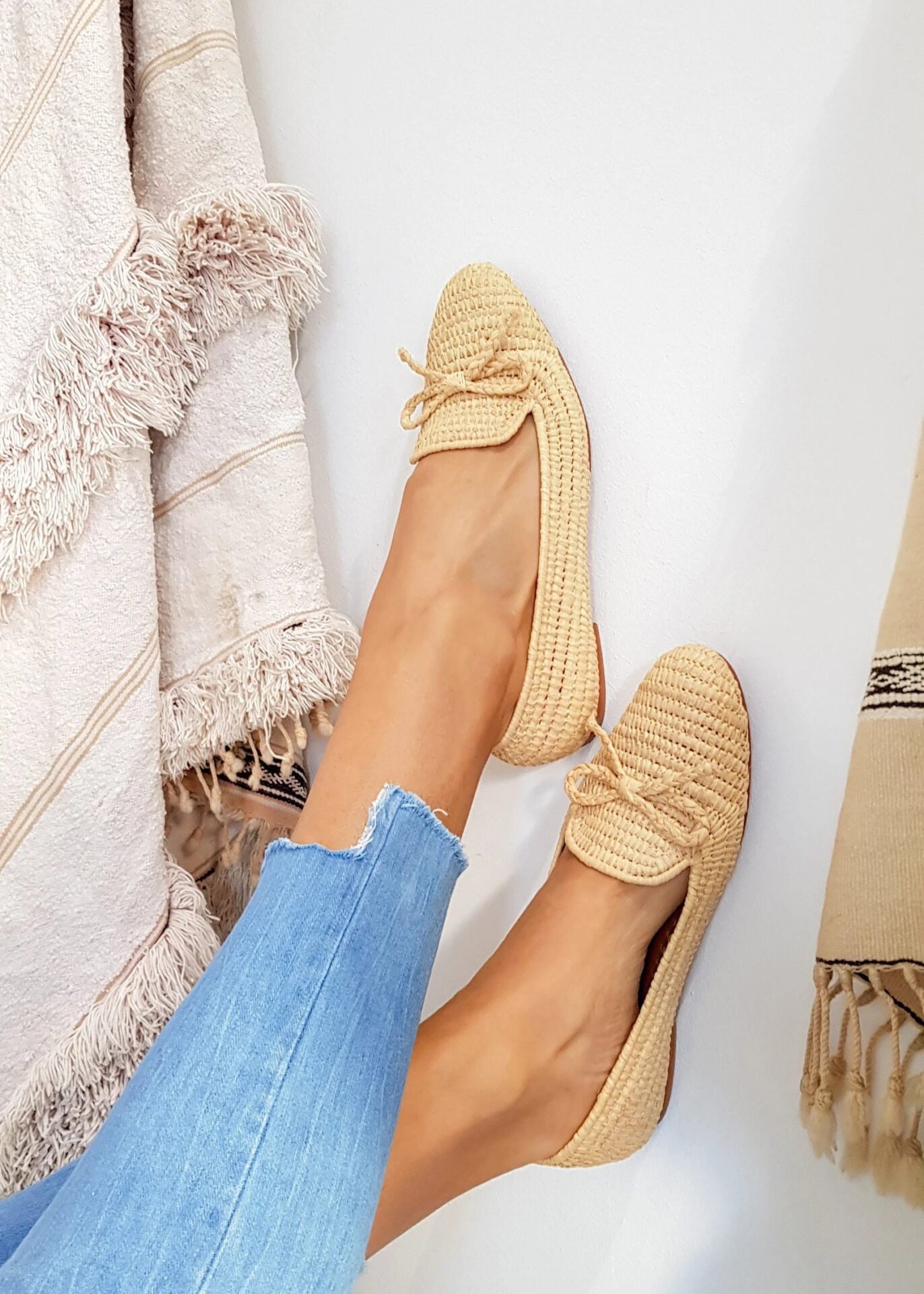 Moroccan Raffia Shoes Women, Raffia Mocasins Shoes, Raffia Shoes for