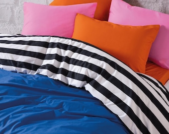 Dusk Blue Cotton Duvet Cover Set: Soft Breathable Bedding, Double Size