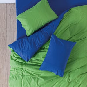 100% Cotton Duvet Cover Set with Fitted Sheet and Pillowcases, Soft Breathable Bedding, Popping Colors, Sage Green - Blue, Double