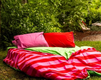 Cherie Green Cotton Duvet Cover Set: Soft Breathable Bedding, Double Size