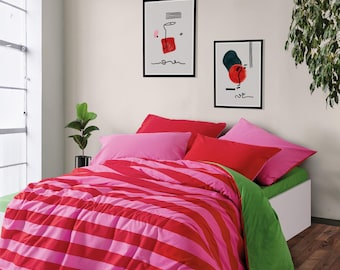 Cherie Green Cotton Duvet Cover Set: Soft Breathable Bedding, Double Size