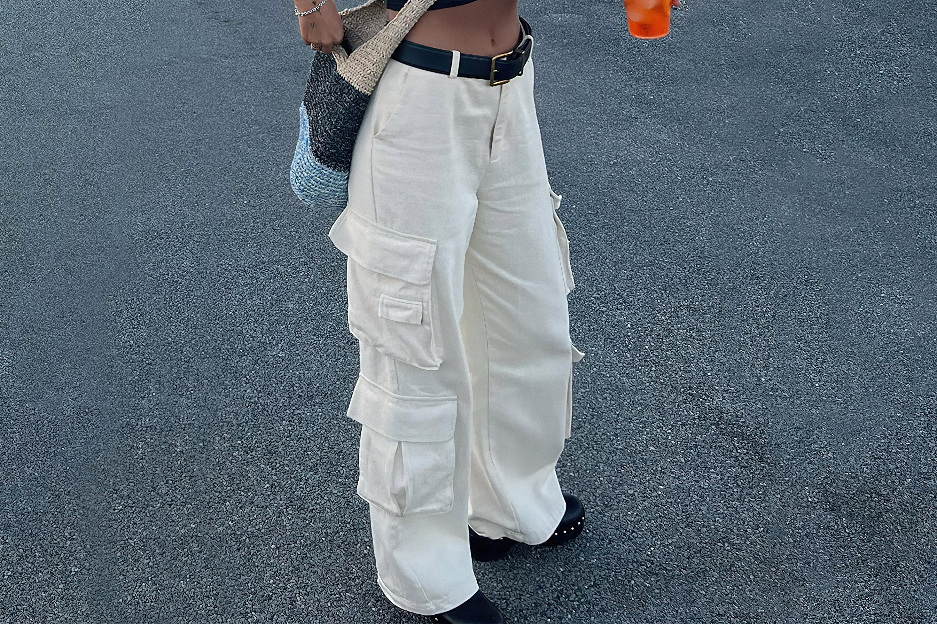 Patachute cargo pants  White Flared Parachute Pants