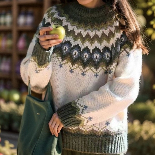 Chunky Knit Sweater, Hand Knitted Sweater, Knit Pattern Sweater, Cable, Knit Sweater Pattern, Traditional Easy Nordic Fair Isle Sweater