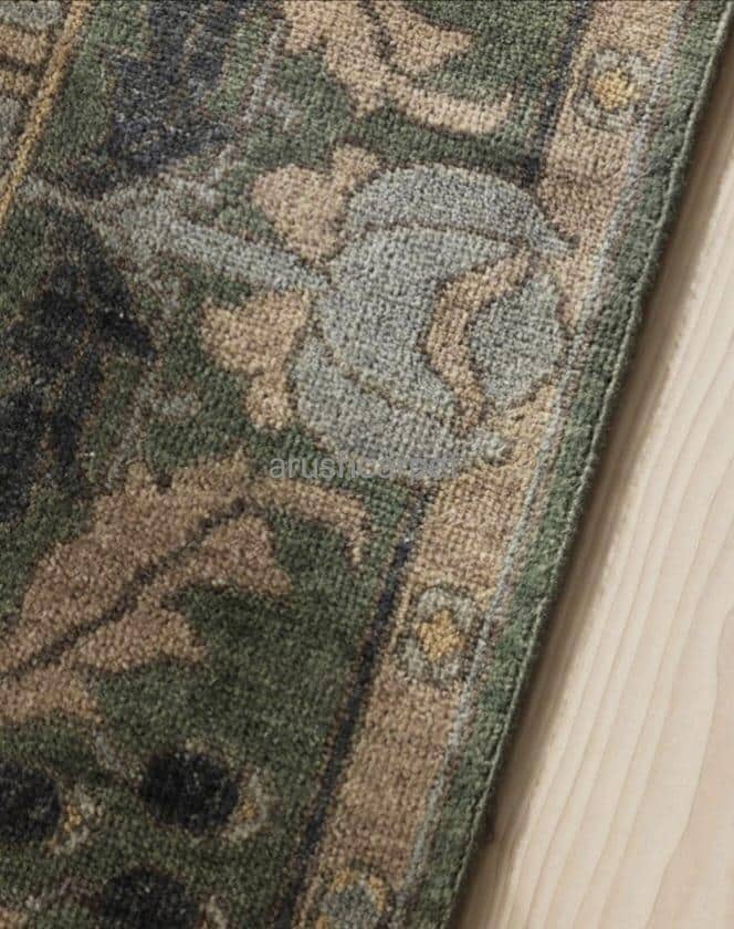 Modern oushak hand knotted wool rug in light blue and dark green with floral design for living room and home decor in 8x10,9x12sizes.