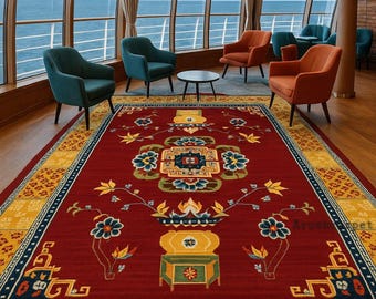 手織りチベット曼荼羅ラグ：ヴィンテージネパールカーペット（3 x 6