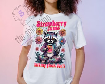 Strawberry Jams But my Glock Don't, Psychedelic, Raccoon, PNG, Shirts, Sublimation