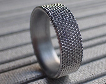 Knurled Aluminium ring, Unique mens ring, light weight, comfort fit ring,