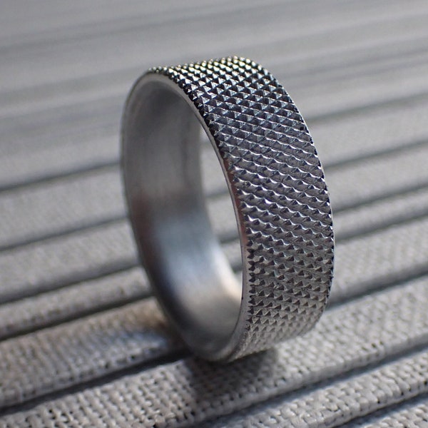 Knurled Aluminium ring, Unique mens ring, light weight, comfort fit ring,