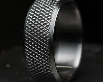 Handcrafted Stainless Steel Ring, Knurled Band, Mens Minimalist Ring