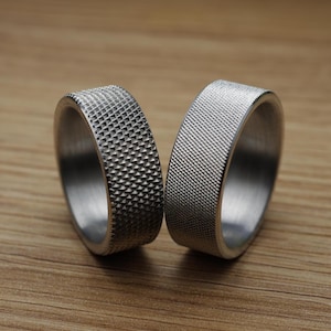 Dual Texture Ring Set, Minimalist Rings, Knurled Aluminium Band