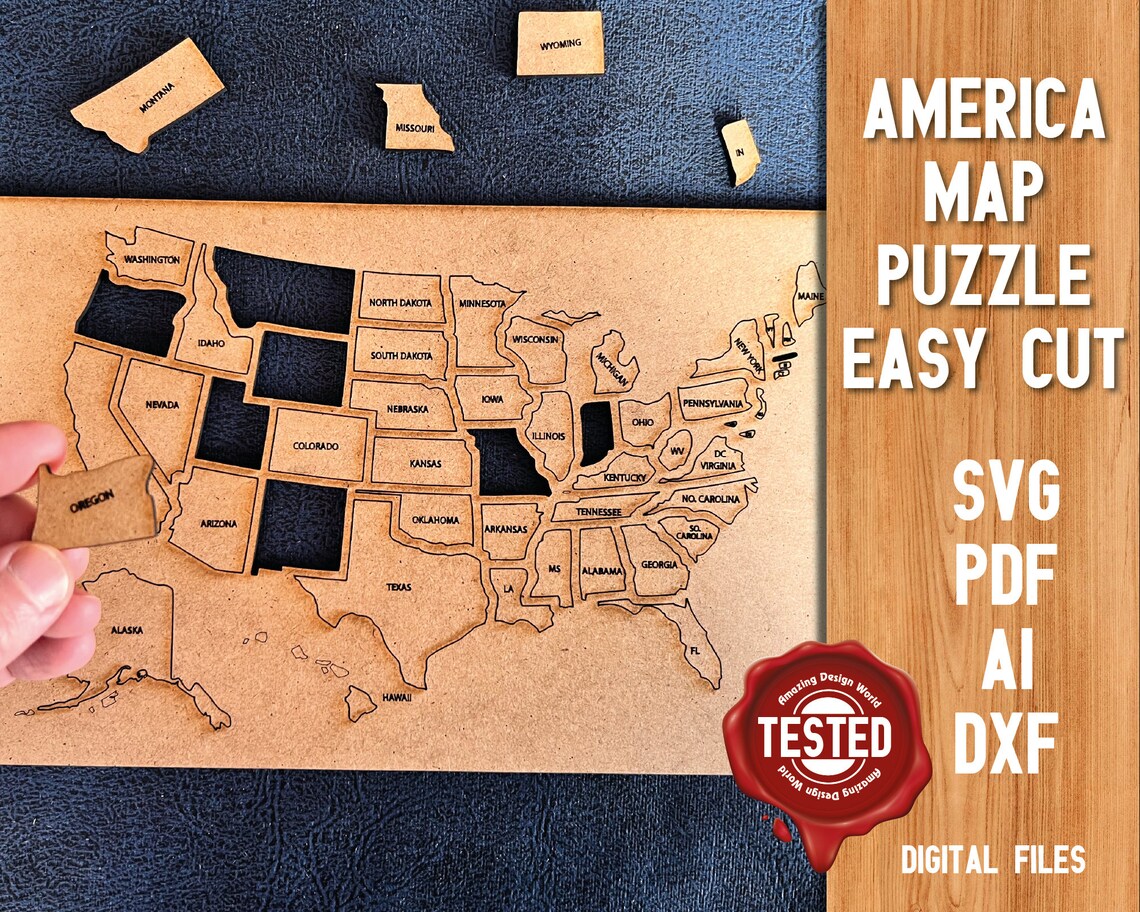 USA Wooden Puzzle USA Map United States of America Map Etsy