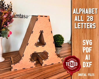 All 28 letter for Easy and Fast Laser cut box or sign / Svg Dxf Glowforge, Digital File, DXF, CDR, SVG, 3D Puzzle, Wooden Toy, Gift, Wooden