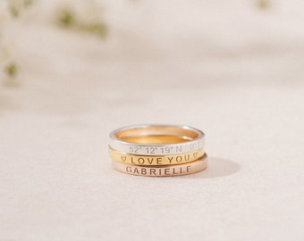 Personalised Promise Ring For Her, Family Ring, Graduation Gift, Coordinates Ring, Dainty Ring, Minimalist Jewellery, Valentine Gift For Her