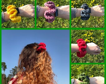 2er Pack Gehäkelte Samt Scrunchies, Crochet Velvet Scrunchies in vielen verschiedenen Farben