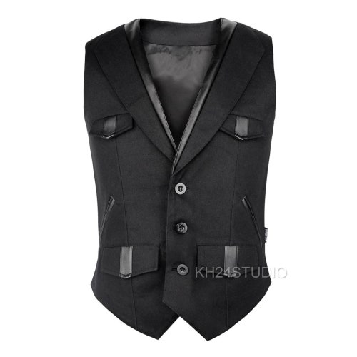 Men Steampunk Vest Black Goth Victorian PVC Waistcoat Wedding - Etsy