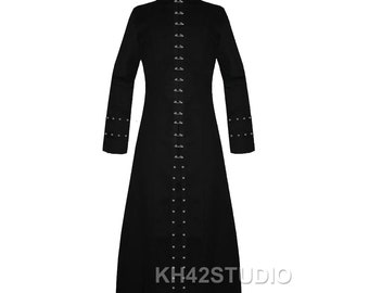 Gothic Vampire Pinheads Coat Black Men Goth Buckle Trench Long Coat