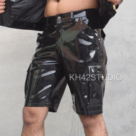 Men s PVC Vinyl Short Club Wear Short Causal Short 6 Pocket Short