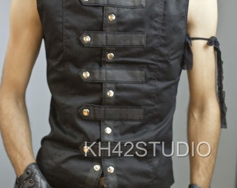 Gothic Military Vest Men's Steampunk Waistcoat Vest Black Gothic Style