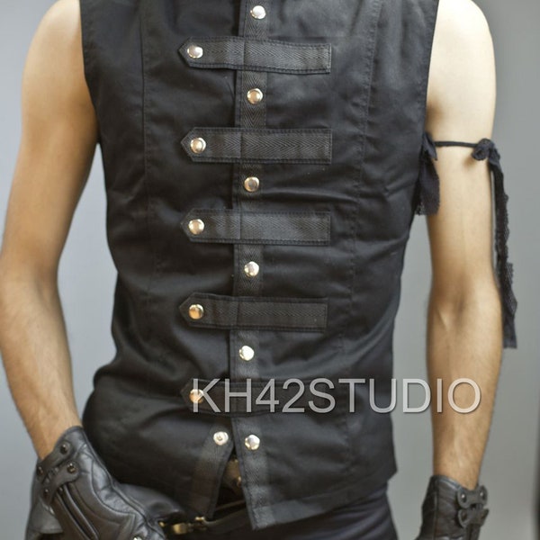 Gothic Military Vest Men's Steampunk Waistcoat Vest Black Gothic Style