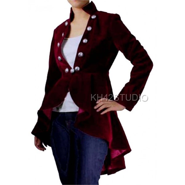 Manteau gothique victorien en velours à volants pour femme Redingote vintage steampunk