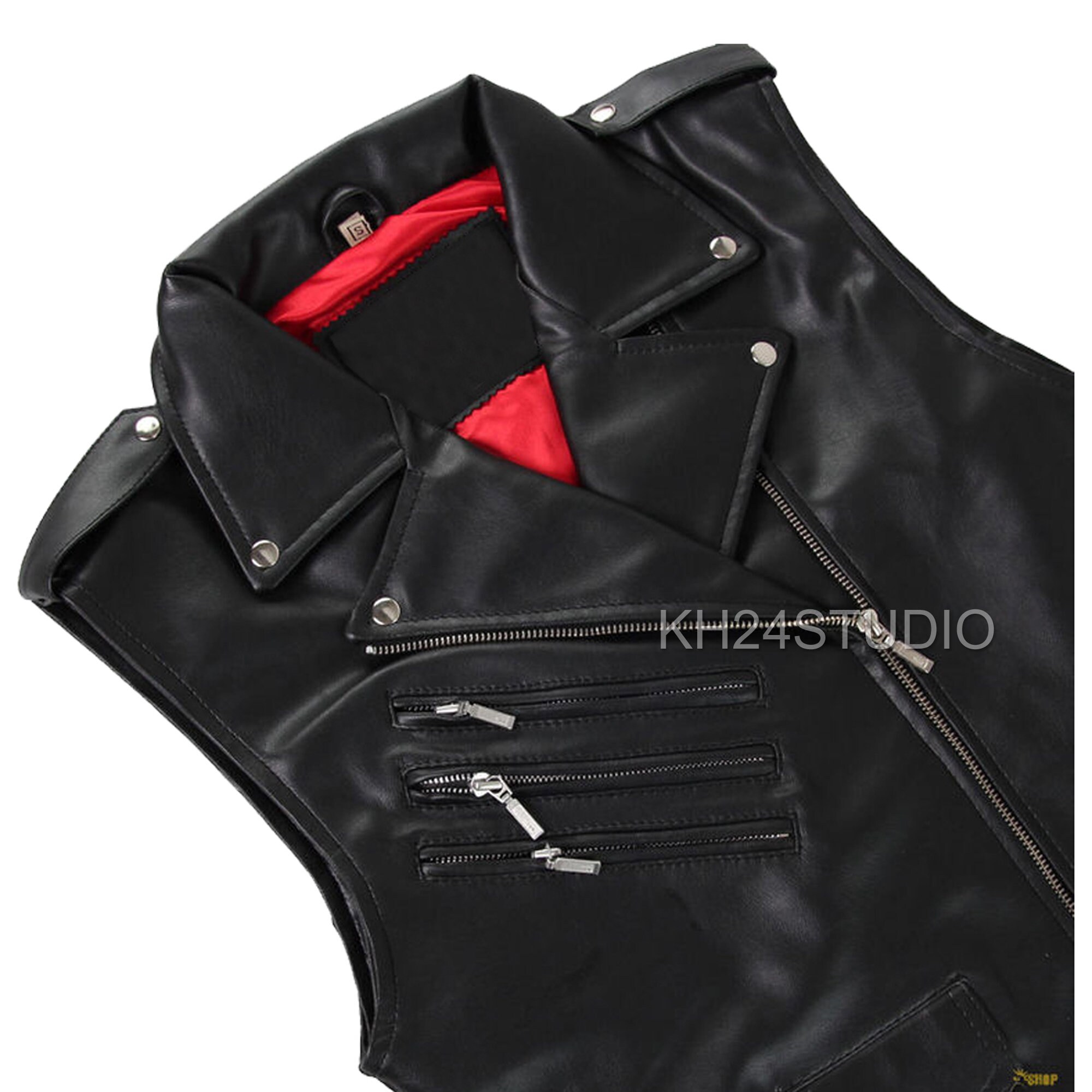Men Motorcycle Vest Brando Steampunk Leather Vest Punk Rock Slim Fit