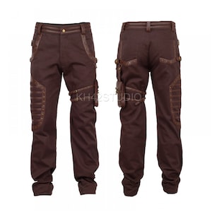 Steampunk Vintage Trouser Brown Men Wedding Party Trouser Detachable Pocket Pant