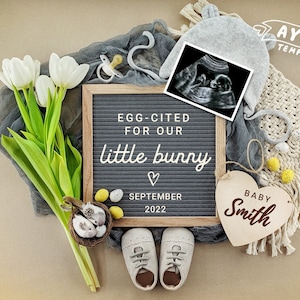 Easter Pregnancy Announcement for Social Media, Gender neutral, Egg-cited to our little bunny, April Baby