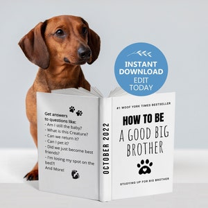 Custom Book Cover Dog Pregnancy Announcement, How to be a good big brother, DIY Pregnancy Announcement