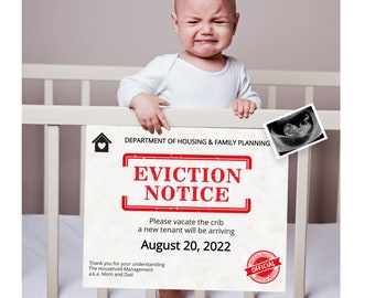 Editable Eviction Notice Baby Pregnancy Announcement for Sibling, Second baby, crib eviction notice, digital announcement