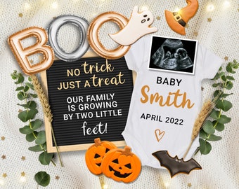 Halloween Pregnancy Announcement for Social Media, Boo No trick just a treat, Autumn Editable template