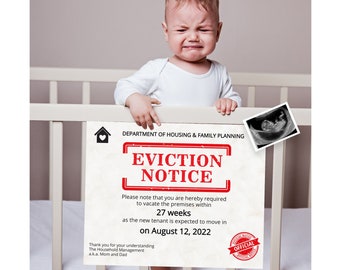 Editable Eviction Notice Baby Pregnancy Announcement for Sibling, Second baby, crib eviction notice, digital announcement