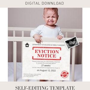 Avis d'expulsion modifiable Annonce de grossesse de bébé pour frère ou sœur, deuxième bébé, avis d'expulsion de berceau, annonce numérique
