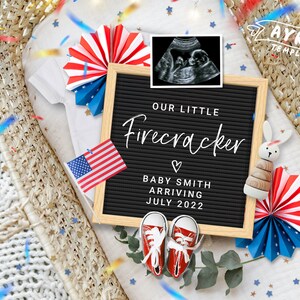 4th of July Pregnancy Announcement for Social Media, Our little Firecracker, Patriotic Baby Reveal, Editable Digital