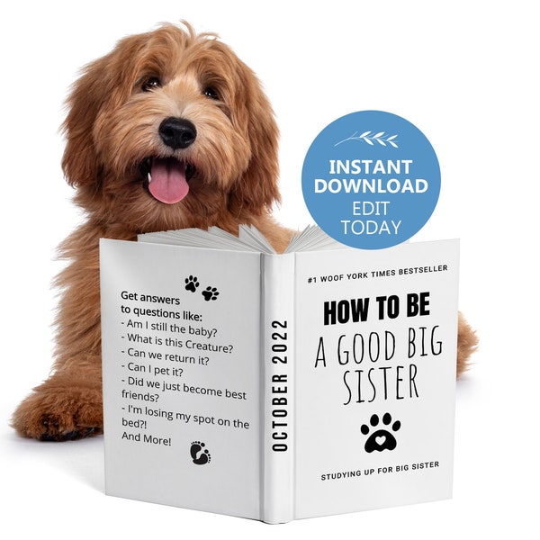 Custom Book Cover Dog Pregnancy Announcement, How to be a good big sister, DIY DIGITAL Pregnancy Announcement
