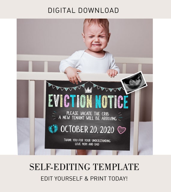 Editable Eviction Notice Baby Pregnancy Announcement for - Etsy Australia