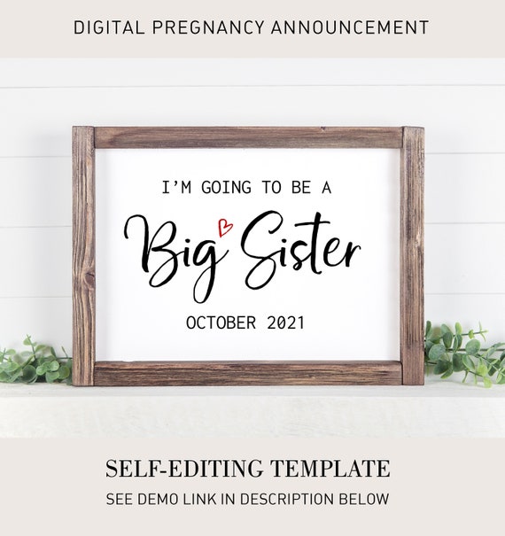 Editable Big Sister Pregnancy Announcement Sign Printable - Etsy