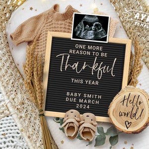 Thanksgiving Digital Pregnancy Announcement for Social Media, One more reason to be Thankful, November Baby Announcement, Editable template
