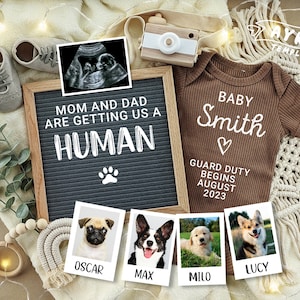 Dog Pregnancy Announcement for Social Media, Pet Pregnancy announcement 4 dogs, Mom & Dad are getting us a Human, Custom Announcement