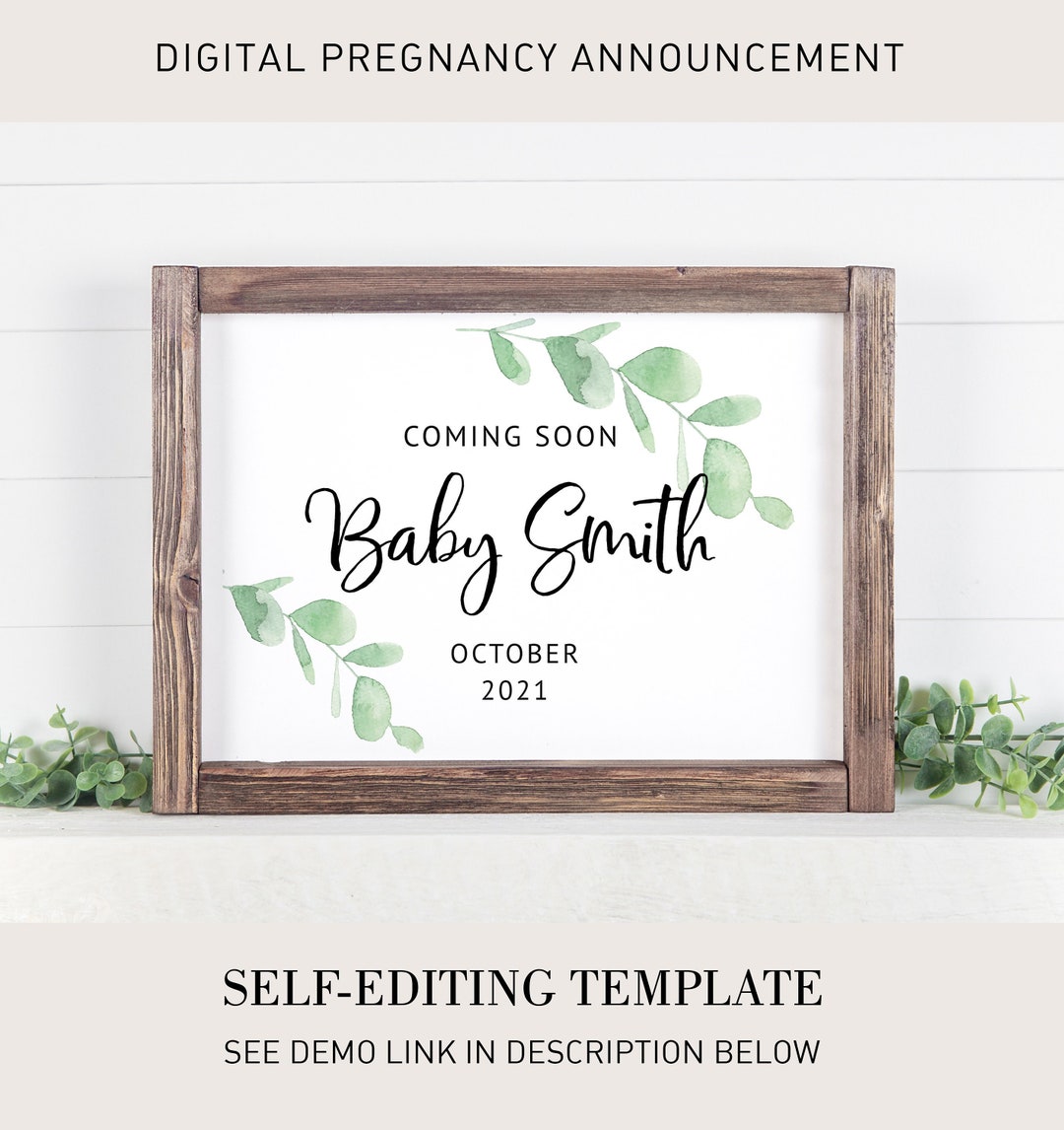 Editable Pregnancy Printable Sign Eucalyptus Baby Coming soon - Etsy.de