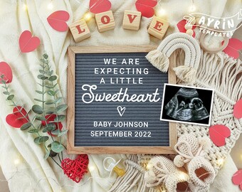 Editable Valentine&#39;s Day Pregnancy Announcement, Gender neutral, We are expecting a little Sweetheart, Digital file, February due date