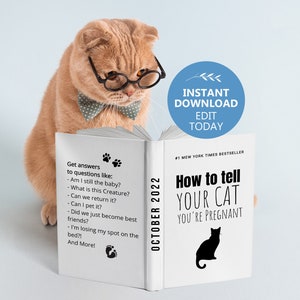 Fun Cat Pregnancy Announcement Book Cover, How to tell your cat you're Pregnant, DIY Pregnancy Announcement