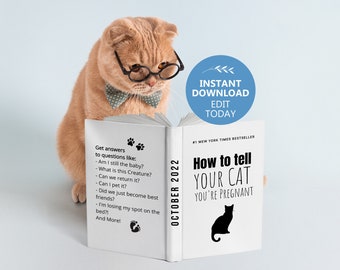 Fun Cat Pregnancy Announcement Book Cover, How to tell your cat you're Pregnant, DIY Pregnancy Announcement