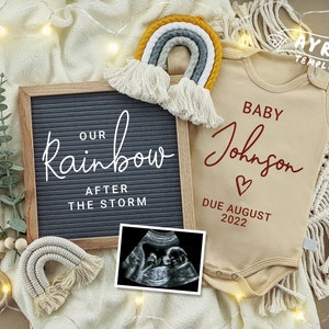 Rainbow Baby Pregnancy Announcement for Social Media, Gender Neutral, Our Rainbow After the storm, Editable Template