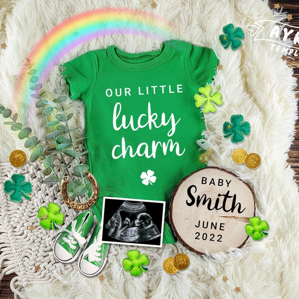 St. Patrick's day Digital Pregnancy announcement for Social Media, Gender neutral, Our little lucky charm, March Baby