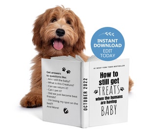 Custom Dog Pregnancy Announcement Book Cover, Dog reading book, How to still get treats when the humans are having a baby, DIY Announcement