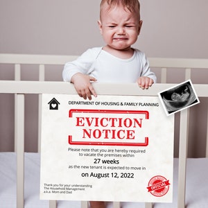 Editable Eviction Notice Baby Pregnancy Announcement for Sibling ...
